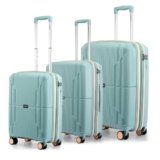 Provogue Lumina Hard-Sided PP Trolley Bag Set of 3 | Expandable Space with 8 Wheels Trolley Bags for Travel |Lightweight with Combination Lock|5 Year Warranty (Turquoise Blue)