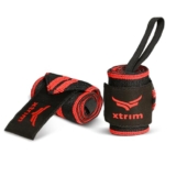 XTRIM Wrist Support for Men & Women, Wrist Band for Men, Gym Wrist Wrap, Gym Fitness Band, Gym Equipment for Home, Gym Support Accessories for Men for Hand Grip & Wrist Support Crepe Bandage (Red Line)