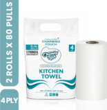 Kcofoil Charming Touch Kitchen Towel Roll 100% Virgin Pulp Pack of 2(4 Ply, 160 Sheets)