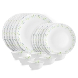 CELLO Tropical Lagoon Dazzle Series Opalware Dinner Set of 18 Pieces For Family of 6 | Bone-Ash Free & Leadfree Opal Glass, Microwave & Dishwasher Safe Plates & Bowls Crockery Set For Dining & Gifting