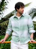 METRONAUT Men Checkered Casual Light Green Shirt