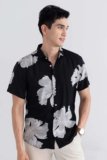 Snitch Men Floral Print Casual Black Shirt