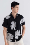Snitch Men Floral Print Casual Black Shirt
