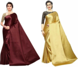 Hari Om Fab Solid/Plain Bollywood Satin Saree(Pack of 2, Gold, Maroon)