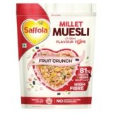Saffola Millet Muesli with Crunchy Flavour Pops & High Fibre | 650g | Fruit Crunch | 81% Fruits, Seeds & More | Power of Millet | Goodness of 5: Protein, Fibre, Vitamins, Iron & Jowar
