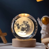 GITGRNTH 3D Moon Crystal Ball Lamp – Solar System Night Light, 3D Crystal Ball, Galaxy Lamp Ball, Light with USB Powered 3.15 Inch LED Wooden Base, Perfect for Gifts (Moon)
