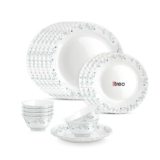 Treo by Milton Opalware Aurelia Murel Dinner Set of 18 | Serving for 6 | Microwave & Dishwasher Safe | Bone-Ash Free | Tempered Toughness | Plates & Bowls | Crockery Set for Dining & Gifting