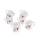 CELLO Opalware Dazzle Stella Mug Small Scarlett Blis | Cups for Tea,Coffee,Espressoc | Thermal Resistant | Light Weight | 100ml, Set of 6