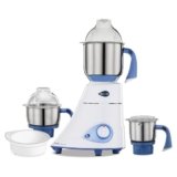 Preethi Diamond 750 Watts Mixer Grinder, 3 Jars (Stainless Steel) + Flexi Lid, Perfect Grinding for Masalas, Chutneys and Batters, 2 Year Warranty, Preethi’s flagship Lifelong Free Service, White