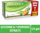 Chandrika by Wipro With Glycerine Ayurveda Gel Bathing Bar Soap,| Jojoba Oil for Moisturized Skin(6 x 125 g)