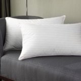 MollisHomes White Pillow Set of 2 Sleep Pillow | 46 x 69 cm Neck Pillow | Satin Stripes Pattern Microfibre Bed Pillow with Pillow Cover | 100 GSM Hypoallergenic Pillow