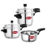 Lifelong Stainless Steel Pressure Cooker | Set of 3 | 2L, 3L & 5L | Induction & Gas Stove Compatible with Outer Lid, ISI Certified & Lock System |Safe & Durable Kitchen Essential with 5 Years Warranty