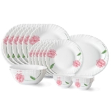 Larah by Borosil Red Mist Fluted Series Opalware Dinner Set | 21 Pieces for Family of 6 | Microwave & Dishwasher Safe | Bone-Ash Free | Crockery Set for Dining & Gifting | Plates & Bowls | White