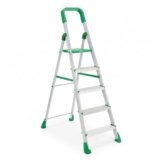 Amazon Basics Clamber Pro – Foldable Step Ladder, Firm Grip, 5 Steps (Aluminium Steps, Green & Satin)