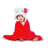 Bumtum Baby Soft Cotton Hooded Bath Towel | Ultra Absorbent | for Newborn, Infant Boys and Girls (Red Polka Dot Kitty)