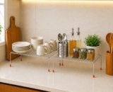 NH10 DESIGNS Stainless Steel Under Cabinet Kitchen Dish Rack Expandable Storage Floating Shelves For Kitchen Multipurpose Organizer Extend Up To 580 Mm With Anti-Rust Nano Coating(Pack Of 2)(Nhsp)