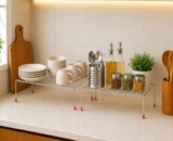 NH10 DESIGNS Stainless Steel Under Cabinet Kitchen Dish Rack Expandable Storage Floating Shelves For Kitchen Multipurpose Organizer Extend Up To 580 Mm With Anti-Rust Nano Coating(Pack Of 2)(Nhsp)