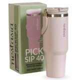 Nestasia PickSip40 Tumbler with Straw & Top Handle 1.2L | Two Sided Lid with Sip & Gulp – Leakproof & Dustproof | Insulated Stainless Steel Sipper Water Bottle for Adults for Office & Gym (Rosy Taupe)