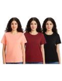 Amazon Brand – Symbol Women’s Cotton Stretch Regular Fit Round Neck Sleeveless T-Shirt (Combo Pack of 3) (TS-6 CONT_WINE & CORAL PINK & BLACK_L)