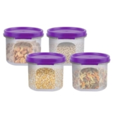 SIMPARTE Smart Slim Storage Air-Tight & Leak Resistant Plastic Round Modular Container For Juice, Snacks, Cookies, Wafers,Chia Seeds Stackable, BPA Free, Refrigerator Safe, Set of 4 (250ML, Purple)