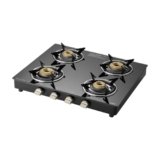 KAFF CTC 63 4B Gas Stove/Cooktop 4 Burners with Manual Ignition 63 CM, High Efficiency Brass Burners, Black Tempered Glass, Enamelled Pan Support (Black)