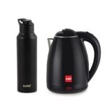 CELLO Pluto Quick Boil Stainless Steel Electric Kettle 1.5L + Sippa Steel Water Bottle 1000ml Combo | Double Wall Cool Touch Outer Body, Auto-Shut Off Protection |Electric Kettle For Boiling Hot Water