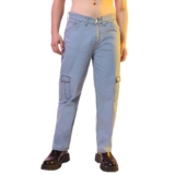 CAHOOT Men’s Light Blue Straight Cargo Denim Jeans for Casual Wear | Light-Wash | 6 Pockets | Button Closure | Denim Jeans Crafted with Comfort Fit for Casual Wear