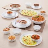 Larah By Borosil Moon Sara Dinner Set – 27 Pcs, Opal Glass Dinner Plates & Bowls Crockery Set for Dinning, White