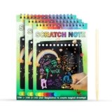 GLUN® Scratch Notepad with Magical Rainbow Color, Pencil Stick Notepad, Educational Toy for Kids, Wooden Stylus & 3 Drawing notpad for Girls and Boys