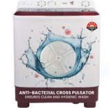 Haier 7 kg Anti Bacterial Vortex Pulsator, 1300 RPM, Spray Function, Wash Programs, Magic Filter, Rat Mesh Semi Automatic Top Load Washing Machine Maroon, White(HTW70-1187BTN)