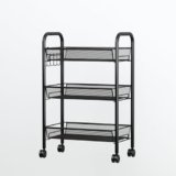 Sulfar 3 Layer Multi Purpose Stainless Steel Rotating Kitchen Trolley Space-Saving Fruits Vegetables Storage Rack Organizer (Black)
