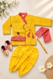 Boys Krishna Costume Kurta Dhoti Set, Yellow Bandhani Print (YELLOW, 1-2Y)