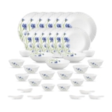La Opala Opal Glass Crockery | for Family of 6 | Dinner Set 35 pcs Floral Fountain | Plates & Bowls for Dining | Microwave Safe | 100% Vegetarian | Extra Strong | Extra Light & White