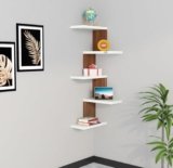 Furniture Café Modern Wooden Corner Wall Shelf with 5 Tiers – Space-Saving Display Rack for Living Room, Bedroom, or Office