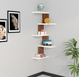 Furniture Café Modern Wooden Corner Wall Shelf with 5 Tiers – Space-Saving Display Rack for Living Room, Bedroom, or Office
