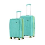 LAttitude By Provogue Core Set of 2 Trolley Bags Cabin + Medium Polypropylene Hard Suitcase, 8 Spinner Wheels, Recessed Number Lock, Lightweight Luggage for Men & Women Aegean Blue/Meadow Yellow