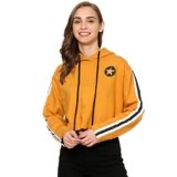 Campus Sutra Women’s Mustard Yellow Printed Regular Fit Sweatshirt with Hoodie for Winter Wear | Full Sleeve | Cotton Sweatshirt | Casual Sweatshirt for Woman