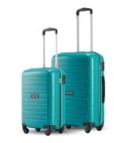 SNITCH Loop 2Pc Set Teal Polypropylene Hard Travel Suitcase – Trolley Bag Set of 2 & Luggage with 4 Wheels, Secure Lock & Free Shoe Bag