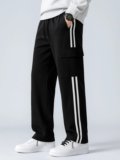 COMBRAIDED Loose Fit Men Black Trousers