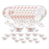 La Opala Classique Opalware Dinner Set, 53 Pcs, for Family of 8, Aster Pink