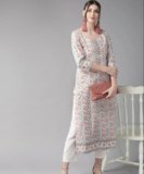 JUGNU TEXTILES Women Embroidered Straight Kurta(White)