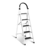 Sulfar Foldable 5-Step Ladder With Wide Anti-Slip Pedal – Sturdy Steel Folding Step Stool for Home, Kitchen, Garden, Office – Adults