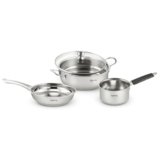 Lifelong 4 piece Stainless Steel cookware Set | 22 cm Kadai & Fry Pan 22 cm with Glass Lid | 14 cm Sauce Pan | Sandwich Bottom | Induction & Gas Stove Compatible (Silver, LLSSKFS01)