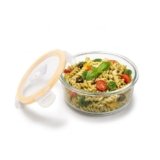 CELLO Fit & Fresh Round Lunch Box Container for Daily Use 400 ml, Clear | Microwave & Fridge Safe Toughened Glass Airtight Leakproof Food Storage Tiffin Box Container for Kitchen, Travel & Office Use