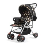 Kuber Industries Kids Stroller Pram with Reversible Handle | Adjustable Canopy & Bottom Storage Basket | Pushchair for 1.5 to 3 Year Baby | Black