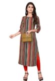 AK Fashion Mall Women Striped Multicolor Crepe Kurti | Casual & Office Wear | Regular Fit | Comfortable | 3/4 Sleeve