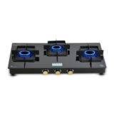 Cello Black Pearl 3 Burner Toughened Glass Top Gas Stove, Brass Burners, ISI Certified, Black Finish Brass Manual Gas Stove, 1 Year Warranty (3 Burner)