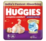 Huggies Complete Comfort Wonder Pants | Pant Style Baby Diapers Small Size (S), 86 Count | India’s Fastest Absorbing Diaper, Prevents Diaper Rash, Ideal for 4 to 8 Kgs