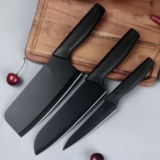 Homica 3‑Piece Black Chef Knife Set – Ergonomic Handles, Razor-Sharp & Easy Manual Sharpening | Home Kitchen & Restaurant Use