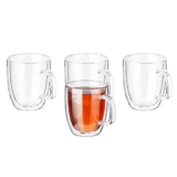 Amazon Brand – Solimo Borosilicate Glass Tea Cup, Double Wall, Extra-Wide, Heat-Resistant, Crystal-Clear, Ideal for Tea, Coffee and Other Beverages (Set of 4, 350 Ml Each)